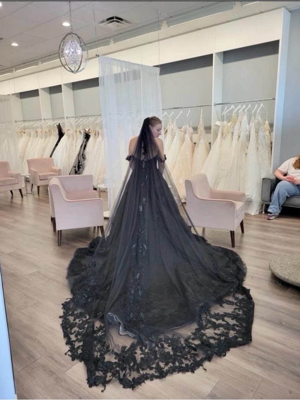 Sophia Tolli Black Lace Gown with Dramatic Train Black Wedding Dress